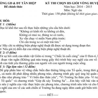 Đáp án và đề thi HSG Ngữ Văn 9 phòng GD&ĐT Tân Hiệp 2014-2015