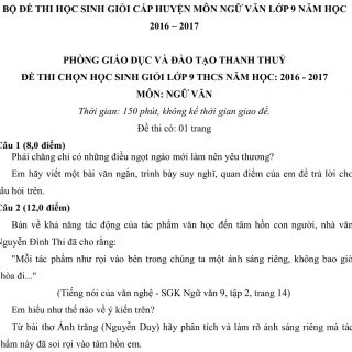 Đáp án và đề thi HSG Ngữ Văn 9 phòng GD&ĐT Thanh Thủy 2016-2017