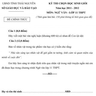 Đáp án và đề thi HSG Ngữ Văn 11 sở GD&ĐT Thái Nguyên 2011-2012