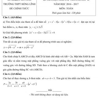 Đáp án và đề thi HSG Toán 12 sở GD&ĐT Hà Tĩnh 2016-2017