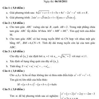 Đáp án và đề thi HSG Toán 12 sở GD&ĐT Long An 2011-2012