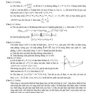 Đề thi học sinh giỏi lớp 12 môn Toán tỉnh Hà Tĩnh năm học 2017 - 2018