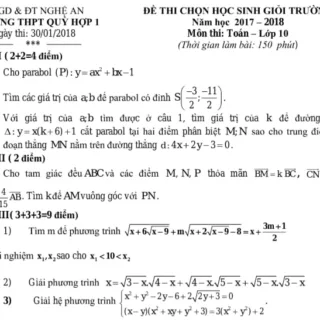 Đề thi chọn HSG Toán 10 năm học 2017 – 2018 trường THPT Quỳ Hợp 1 – Nghệ An