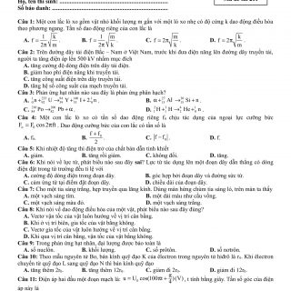ĐỀ THI THỬ THPTQG VẬT LÝ TỈNH CÀ MAU NĂM HỌC 2017-2018 (KÈM ĐÁP ÁN)