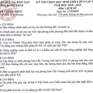 Đề thi HSG Sử cấp Tỉnh Lịch Sử 9 Lâm Đồng 2019