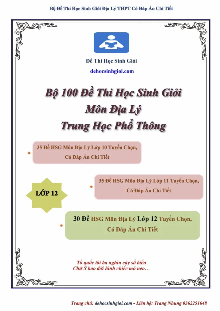 Bộ 35 đề thi HSG môn Địa Lý lớp 11 tuyển chọn, có đáp án chi tiết