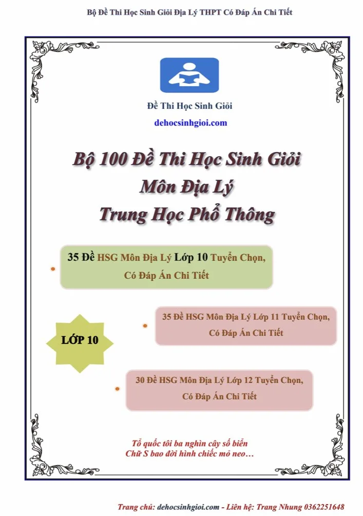 Bộ 35 đề thi HSG môn Địa Lý lớp 10 hay, mới nhất