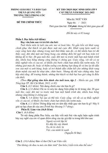 Đề thi HSG Ngữ văn 9 phòng GD&ĐT Quảng Yên THCS Phong Cốc năm 2021-2022 có đáp án