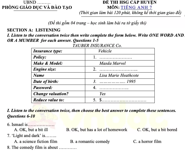 Bộ 30 đề HSG anh 7 thí điểm năm học 2021 2022 (có file nghe)
