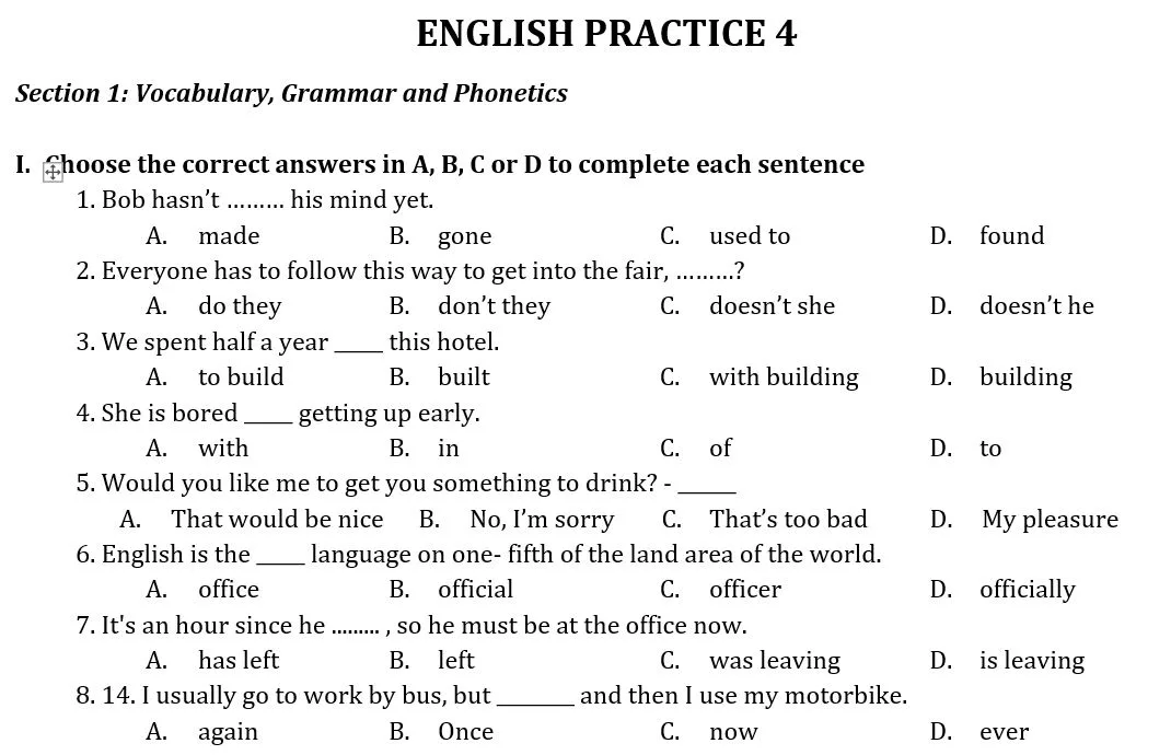 Đề luyện thi số 5 học sinh giỏi lớp 8 môn Tiếng Anh có đáp án.