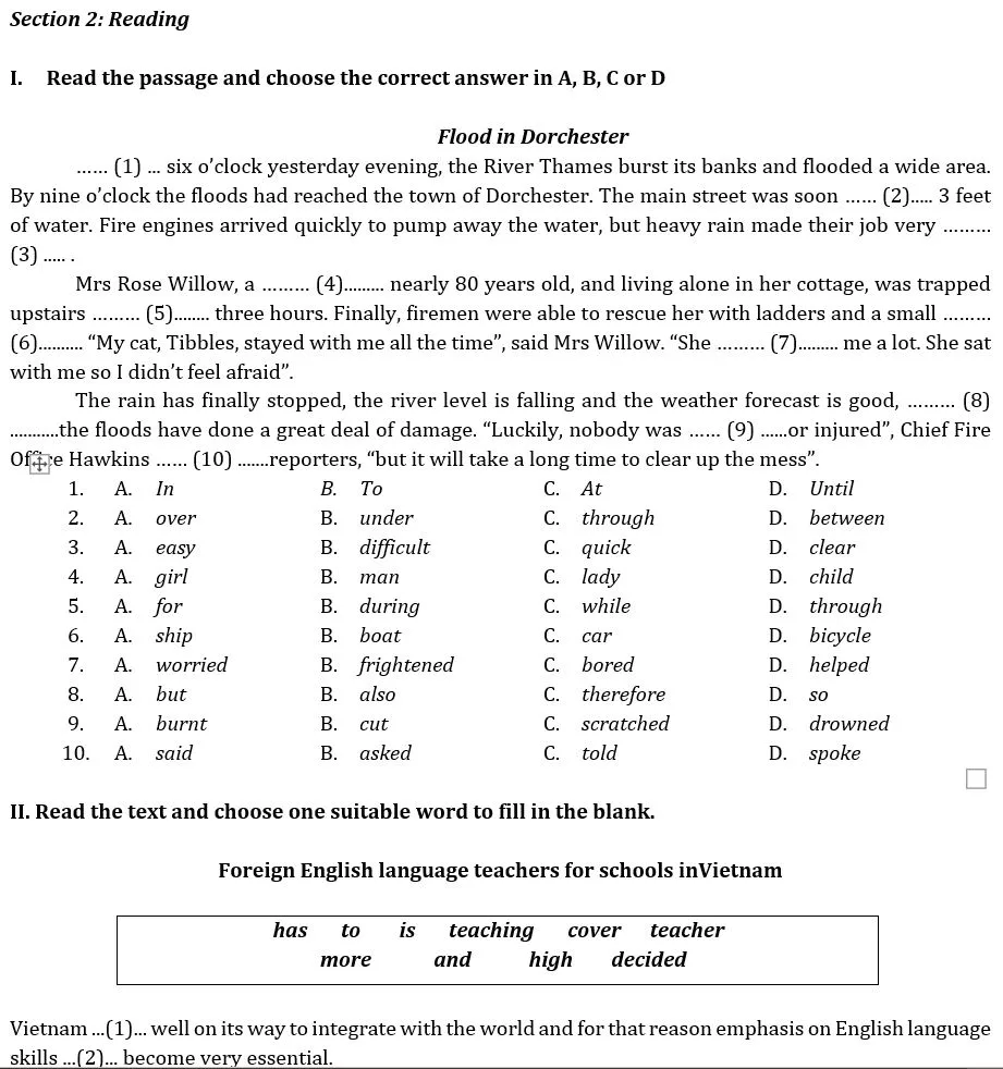 Đề luyện thi số 5 học sinh giỏi lớp 8 môn Tiếng Anh có đáp án.