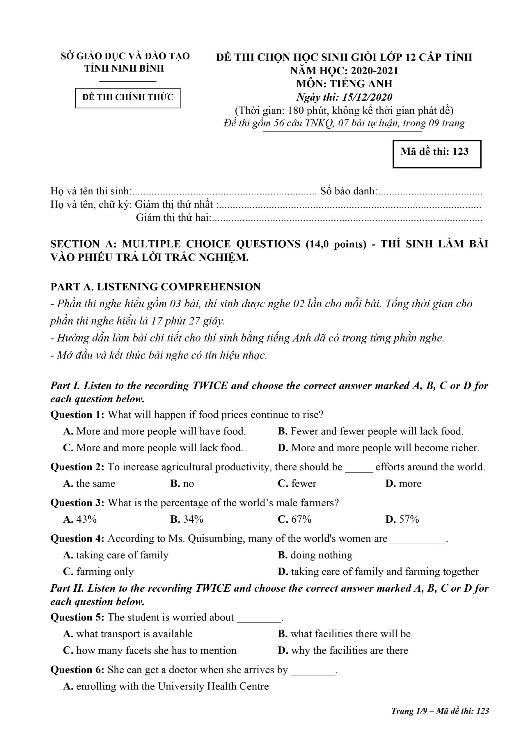 Đề luyện thi học sinh giỏi số 17 lớp 7 năm 2021-2022 môn Tiếng Anh có đáp án.