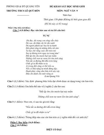 Đề khảo sát học sinh giỏi lớp 9 môn Ngữ văn Phòng GD&ĐT Quảng Yên Trường THCS Lê Quý Đôn.