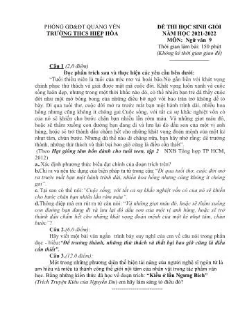 Đề thi HSG Ngữ văn 9 năm học 2021-2022 Phòng GD&ĐT Quảng Yên Trường THCS Hiệp Hòa.