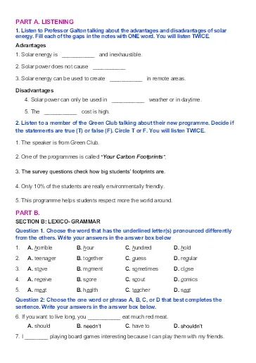 Đề luyện thi học sinh giỏi số 5 lớp 7 môn Tiếng Anh có đáp án năm học 2021-2022.