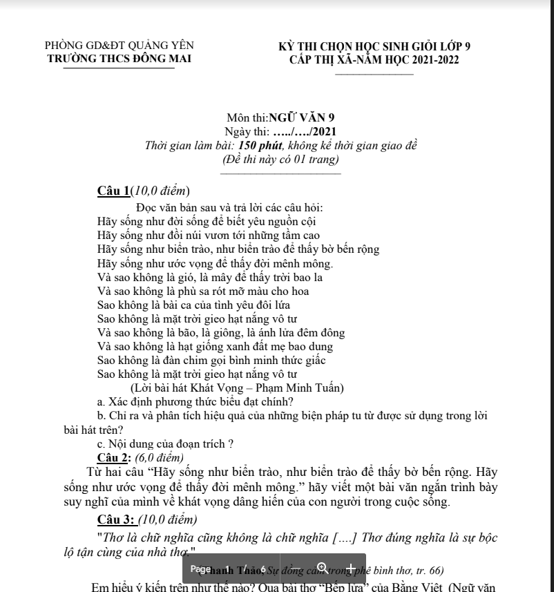 Kì thi HSG Lớp 9 cấp Thị xã Năm 2021-2022 môn Ngữ Văn Phòng GD&ĐT Quảng Yên-4.