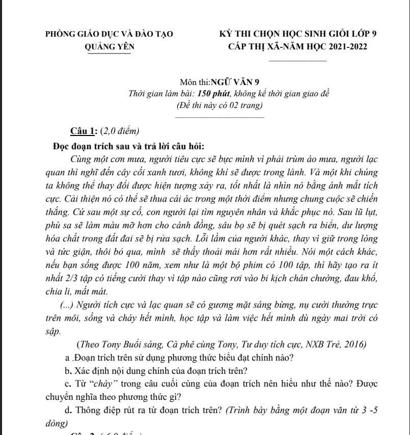 Kì thi HSG lớp 9 cấp Thị xã năm học 2021-2022 môn Ngữ văn 9 Phòng GD&ĐT Quảng Yên-6.