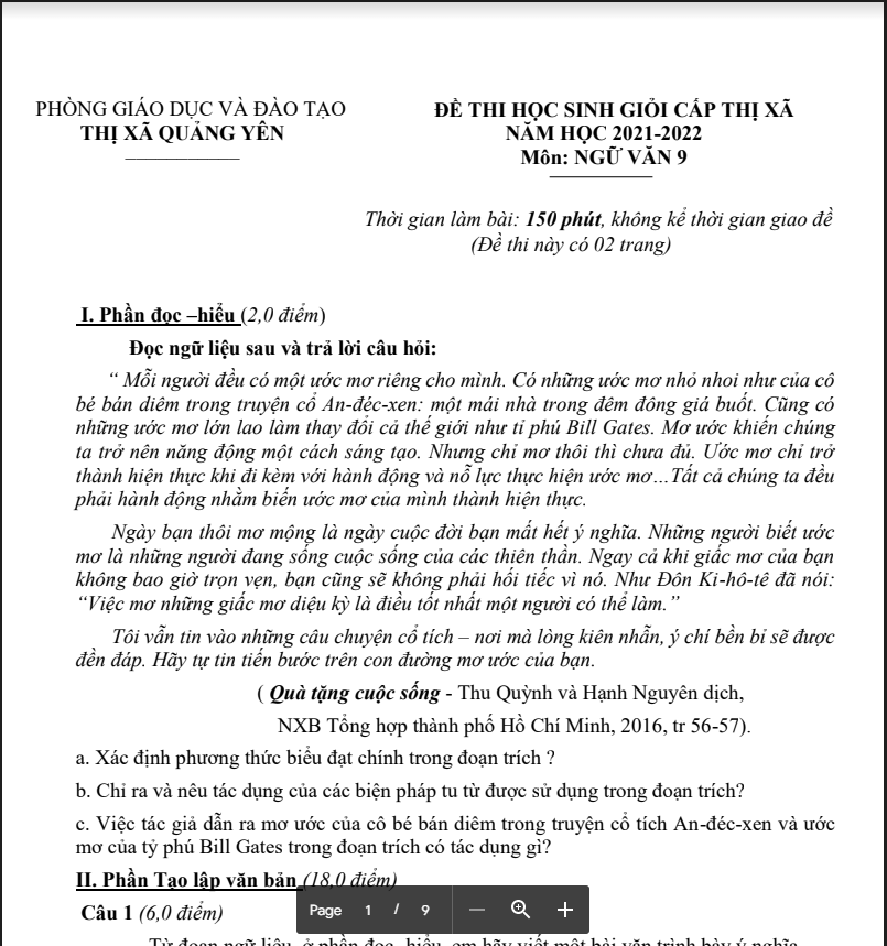 Đề luyện thi HSG lớp 9 môn Ngữ văn năm học 2021-2022 Phòng GD & ĐT Quảng Yên Trường TH&THCS Sông Khoai-2.