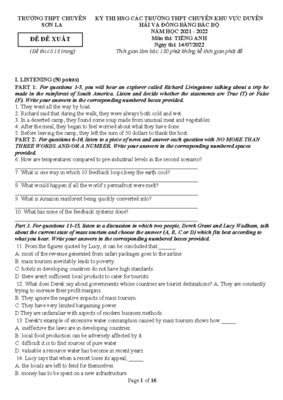 Đề luyện thi HSG năm 2021-2022 môn Tiếng Anh 8.