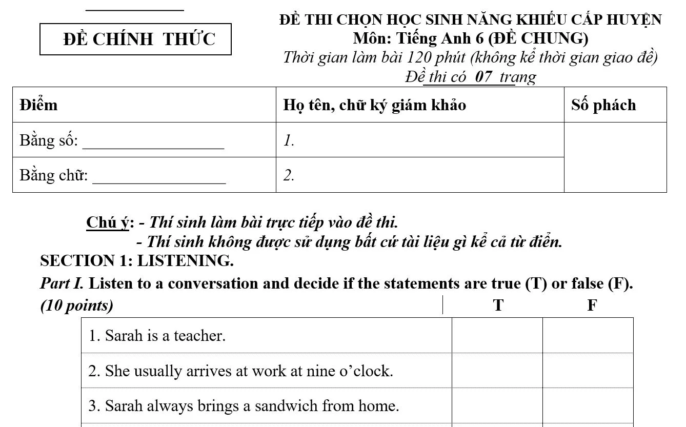 Đề luyện nghe học sinh giỏi số 3 môn Tiếng Anh .