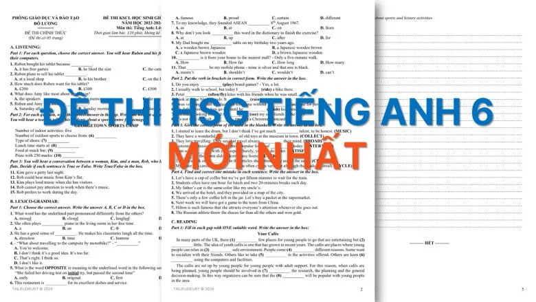 Đề thi năng khiếu học sinh giỏi cấp huyện số 13 môn Tiếng Anh 6 có đáp án.