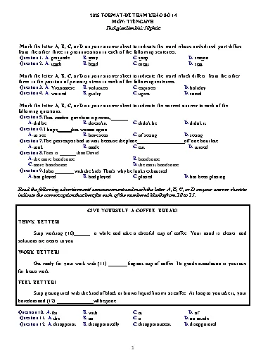 Đề luyện nghe học sinh giỏi số 14 Tiếng Anh.