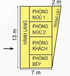 Bản vẽ thiết kế ngôi nhà trên mảnh đất dạng hình thang vuông.