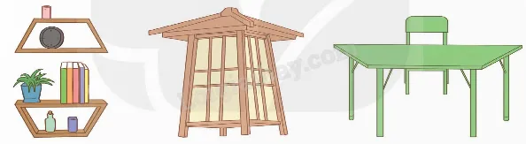 Hình ảnh thực tế về hình thang, bao gồm cầu, mái nhà.