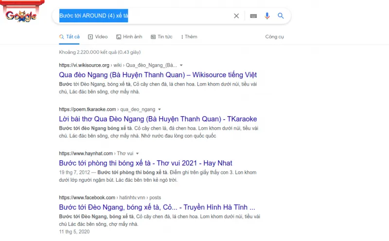 Ứng dụng của phép toán AROUND (X) trong việc tìm kiếm các định lý Toán học liên quan