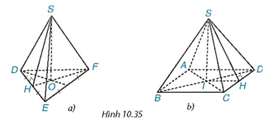 Cấu tạo các thành phần của hình chóp tam giác đều và hình chóp tứ giác đều S.DEF, S.ABCD trong bài 10.19