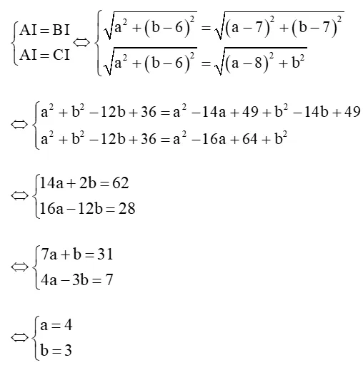 Hệ phương trình tìm tâm I của đường tròn ngoại tiếp tam giác ABC