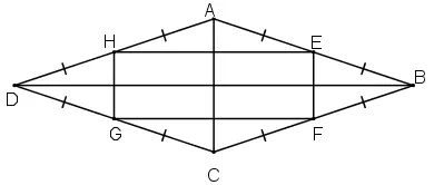 Minh họa bước 1 chứng minh tứ giác trung điểm hình thoi là hình bình hành