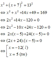 Áp dụng định lý Pitago để lập phương trình cho bài toán hình học