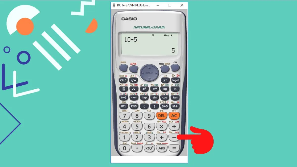 Nhập số 10, dấu trừ và số 5 để thực hiện phép trừ