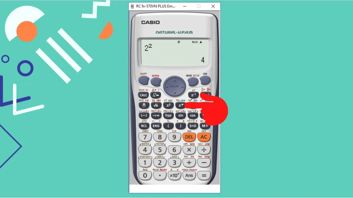 Nhập số 2, phím lũy thừa và số 2 để tính lũy thừa