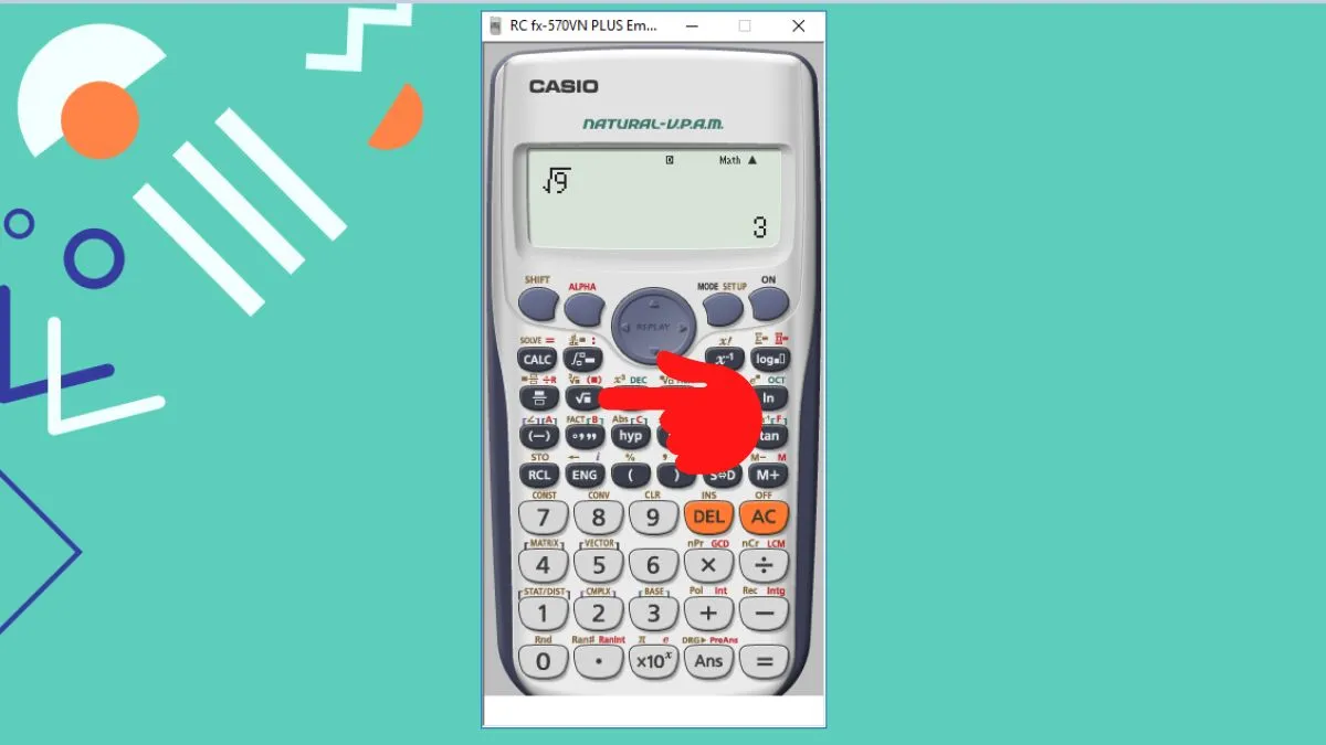 Nhập phím căn bậc hai và số 9 để tính căn bậc hai