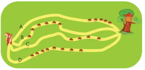 Bài toán tìm đường đi tối ưu của Sóc để nhặt nhiều hạt dẻ nhất, rèn luyện kỹ năng tổ hợp và tính toán