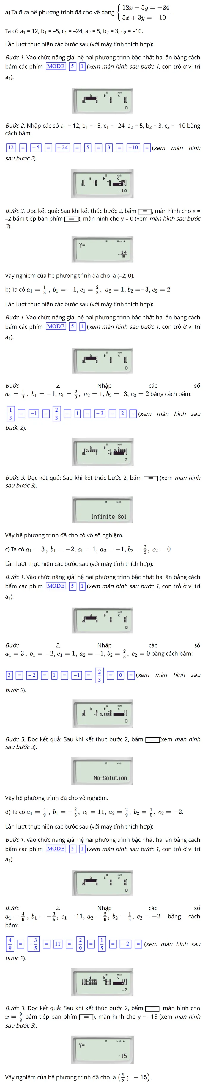 Sử dụng máy tính cầm tay để giải hệ phương trình với hệ số phân số