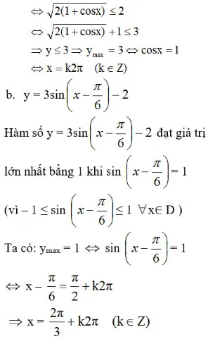 Biểu thức tìm GTLN của hàm số trong giải toán 11 bài ôn tập chương 1