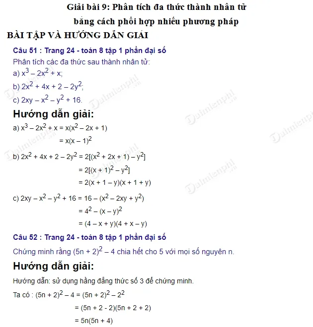 Giải Toán 8 Trang 46 Tập 1: Phân Tích Đa Thức Thành Nhân Tử Sâu Sắc