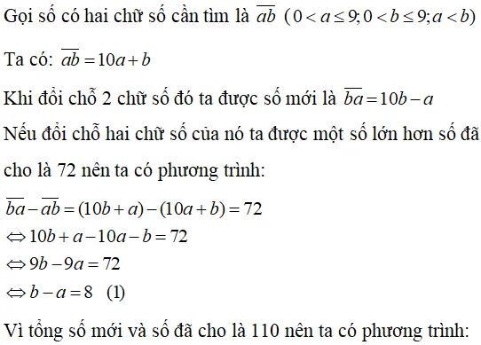 Thiết lập hệ phương trình ban đầu cho bài toán tìm số có hai chữ số