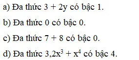 Kết quả Bài 3 Trang 32 SGK Toán Lớp 7 về việc xác định bậc của đa thức