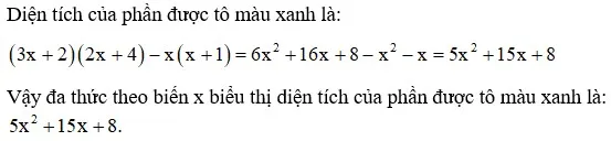 Lời giải chi tiết bài 2 trang 40, thực hiện phép nhân và trừ đa thức để tìm diện tích