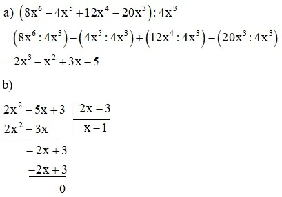 Lời giải phép chia đa thức thứ nhất trong bài giải toán lớp 7 tập 2 trang 40