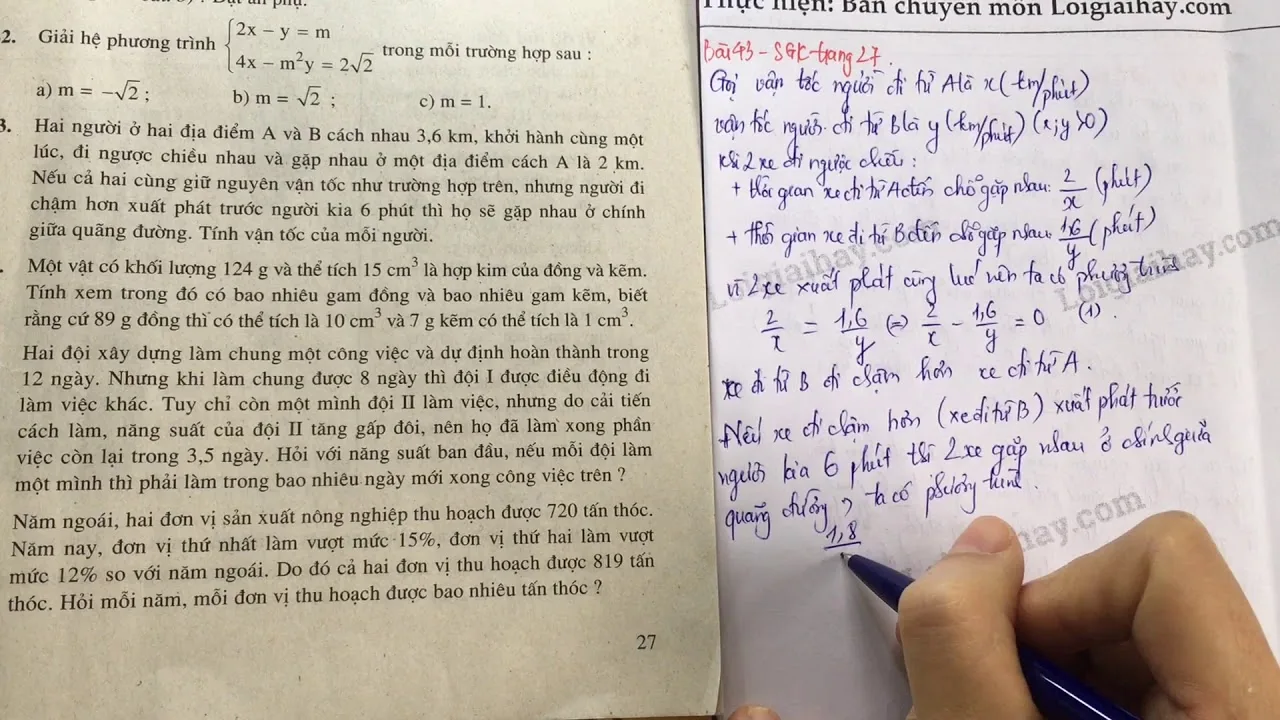 Giải Toán 9 Bài 43 Trang 27 SGK Tập 2: Phân Tích Và Lời Giải Chi Tiết Dạng Bài Chuyển Động Ngược Chiều