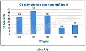 Biểu đồ cột cỡ giày nam khối 9