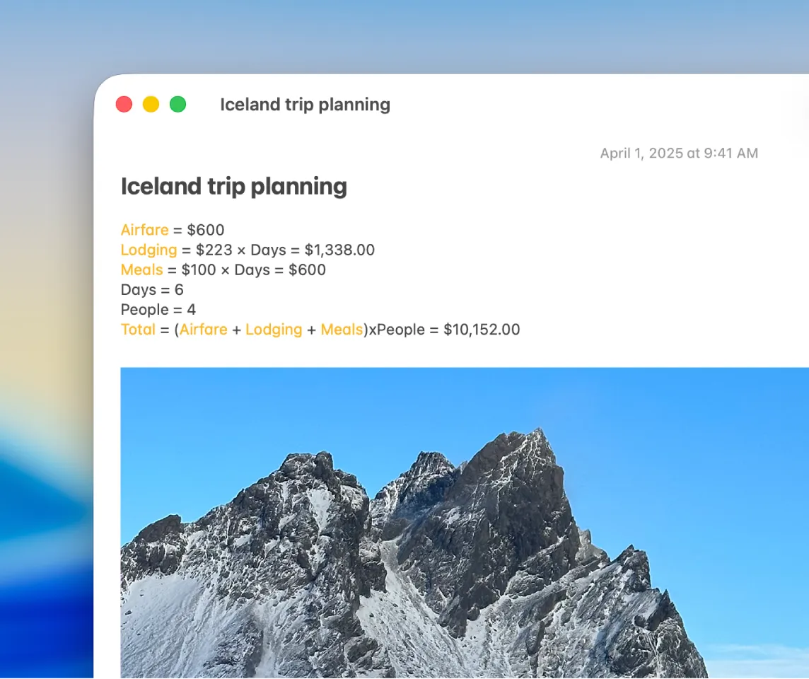 Tính năng allintitle:giải giải toán hiển thị kết quả trực tiếp trong ứng dụng Ghi chú trên máy Mac