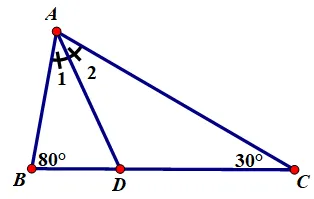 Hình vẽ minh họa tam giác ABC có tia phân giác AD