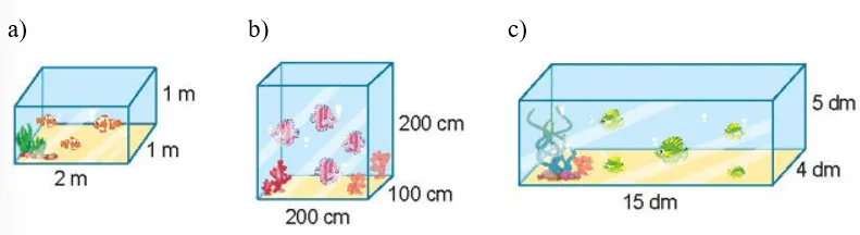 Bể cá hình hộp chữ nhật với kích thước khác nhau cần tính diện tích kính sử dụng