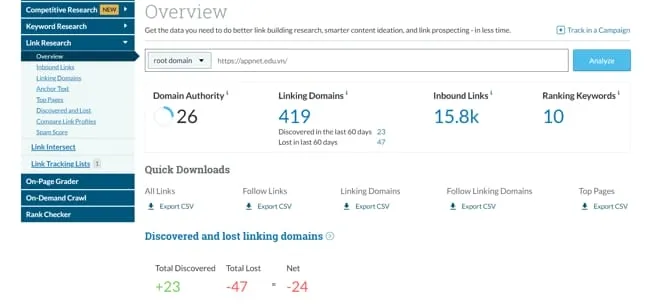 Phân tích chỉ số Domain Authority (DA) của website, một yếu tố quan trọng trong SEO